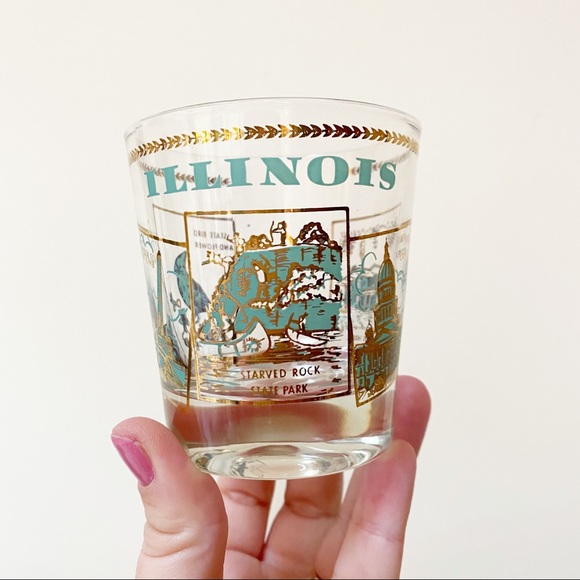 Vintage Mid Century Illinois State Souvenir Low Ball Whiskey Cocktail Glass